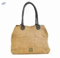 Jute With Leather Handle Woman's Handbag