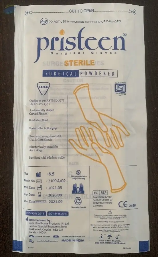 Powdered Latex Surgical Gloves - Cut Open pack
