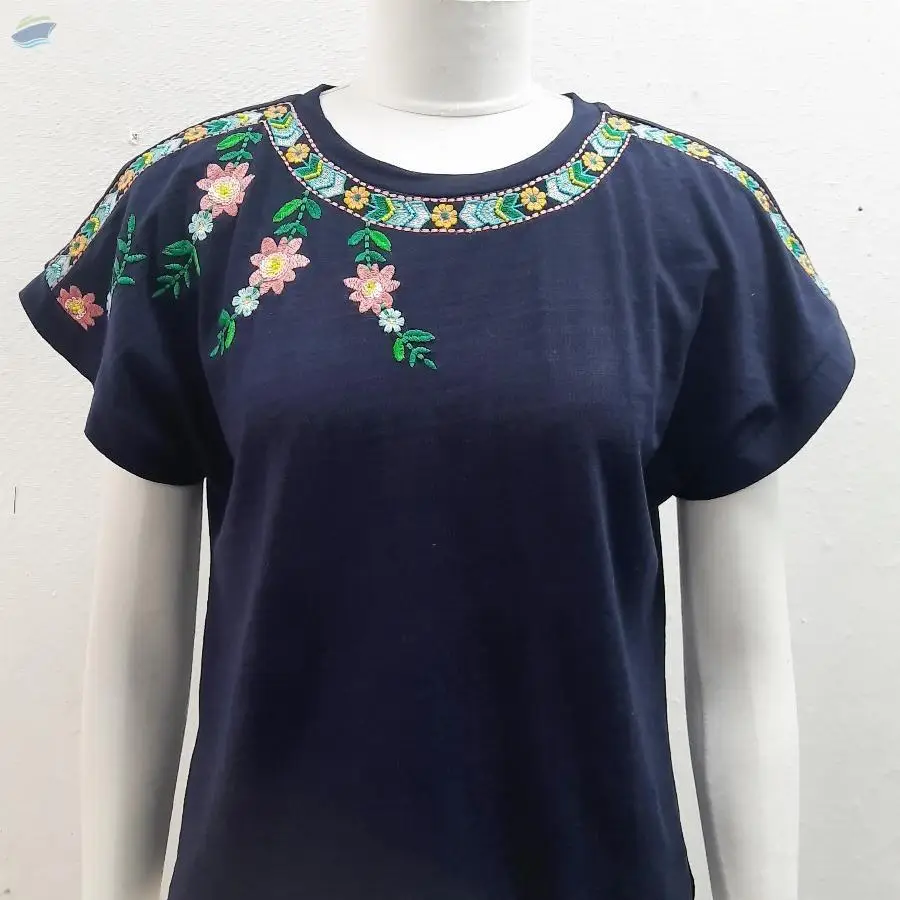 Embroidered, Knitted Top Made With 100 % Cotton