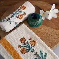 Marigold Block Print Hand Towel ( Set Of 2 )