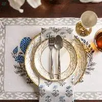 Blue Dahlias Table Mats And Napkins (Set Of 6)