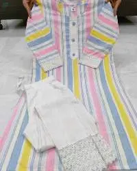 Machine Print Kurti With Machine Printed Pant
