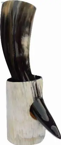 Cow Horn / Drinking Horn With Horn Holder