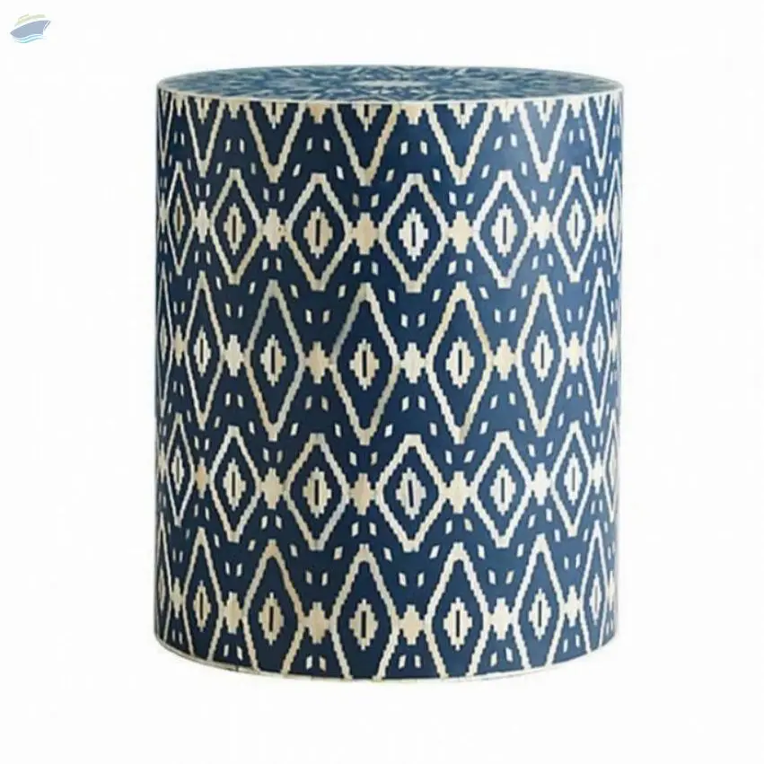 Blue Ikat Design Bone Inlay Side/End Table