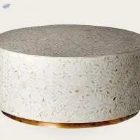 Floral Pattern Geometric Bone Inlay Coffee Table