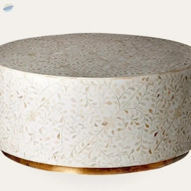Floral Pattern Geometric Bone Inlay Coffee Table