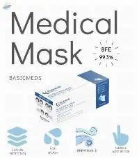 3-Ply Earloop Medical Mask, BFE 99%, Blue/White