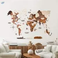 3D World Wooden Map Multicolor
