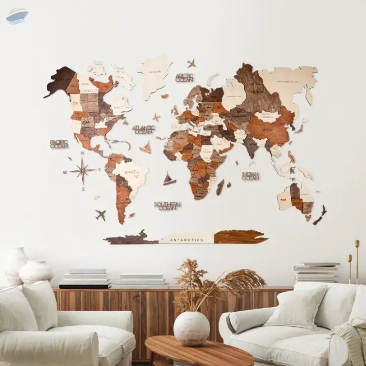 3D World Wooden Map Multicolor