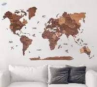 3D World Wooden Map Oak