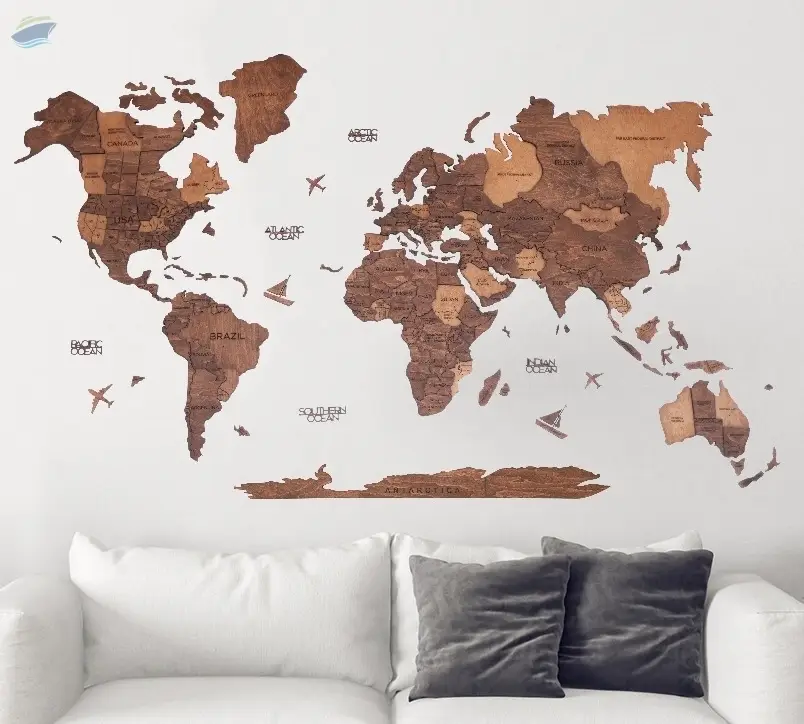 3D World Wooden Map Oak