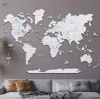 3D World Wooden Map White