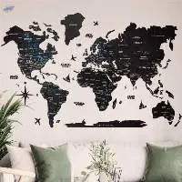 3D World Wooden Map Midnight