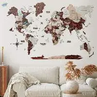 3D World Wooden Map Cappuccino