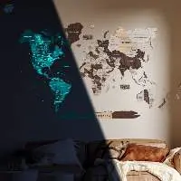 3D Luminous Colored Wooden World Map Cappuccino