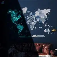 3D Luminous Colored Wooden World Map Aqua