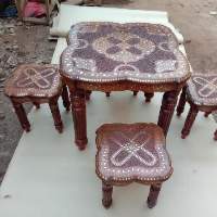 Wooden Coffee Table With Four Stool