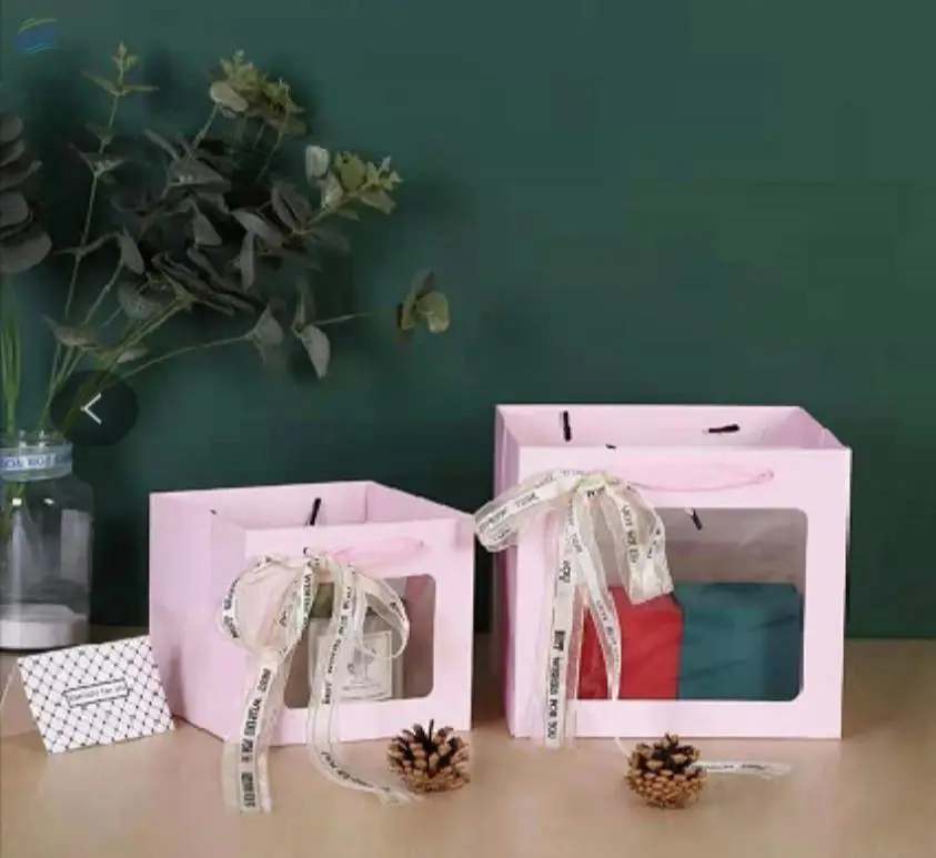 Flower Paper Bag With Window , Square