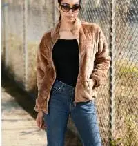 Women Jacket Faux Furr W5 Brown