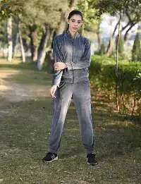 Velvet Collar Tracksuit For Women With Zipper