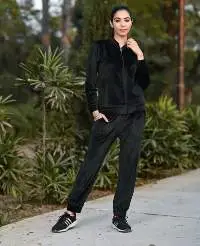 Velvet Collar Tracksuit For Women With Zipper