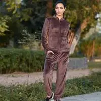 Velvet Collar Tracksuit For Women With Zipper