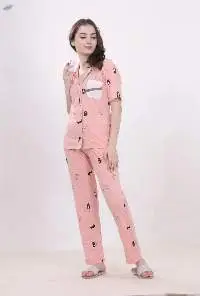 Peach Color Collar Night Suit