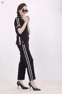 Black With Twin Striped Lounge Wear