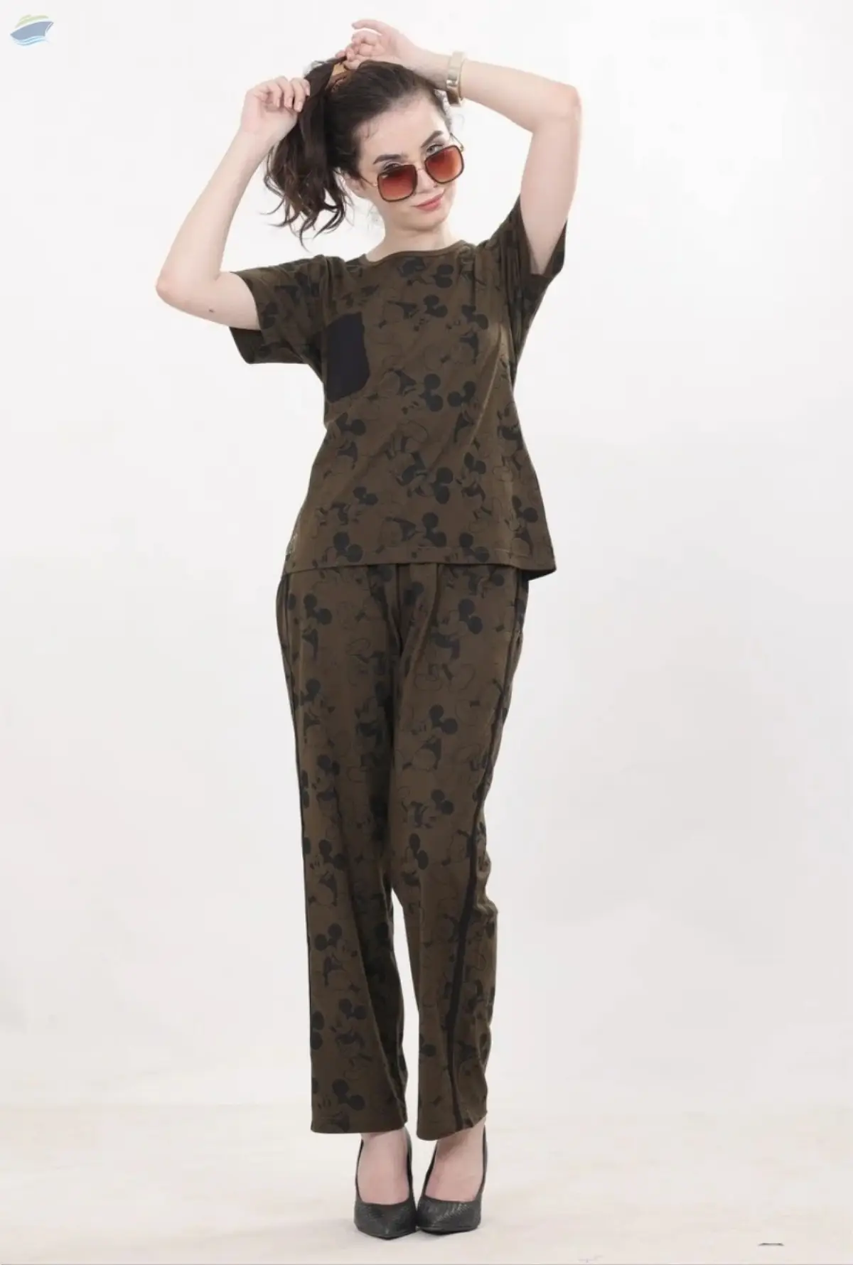 Black Hand Printed Mickey Patterned Co-ord