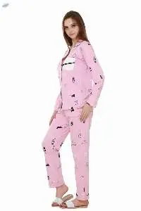 Cat Print Lavender Color, Collar Night Suit
