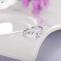 Crystal Heart Silver Plated Adjustable Ring