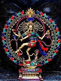 Brass Natraja Statue Multicolour Stone Work