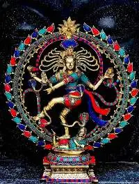 Brass Natraja Statue Multicolour Stone Work