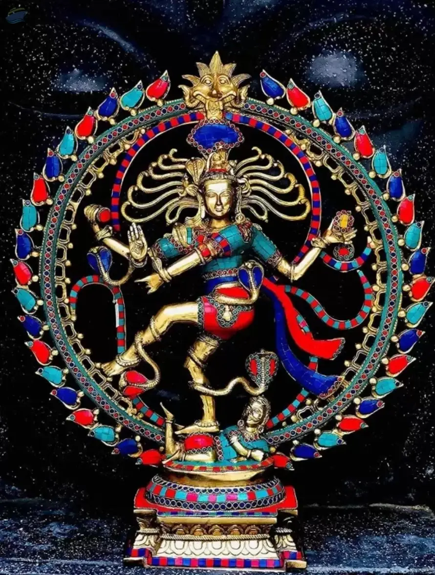 Brass Natraja Statue Multicolour Stone Work