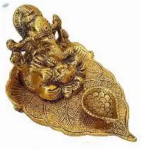 Ganesh Ji Sitting on The Peepal Leave with Diya