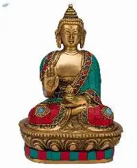 Brass Buddha Statue Multicolor Sculpture Idol