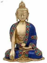 Brass Buddha Statue, Standard, Multicolor
