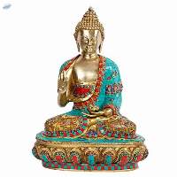 Big Buddha Brass Idol with Multicolor Stone