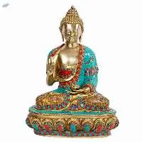 Big Buddha Brass Idol with Multicolor Stone
