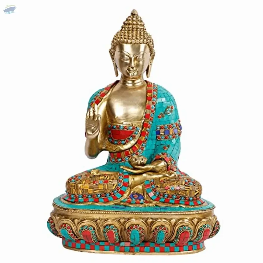 Big Buddha Brass Idol with Multicolor Stone