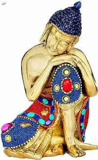 Thinking Brass Buddha with Inlay Statue