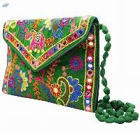 Rajasthani Crossbody Side Bag with Handle (Green