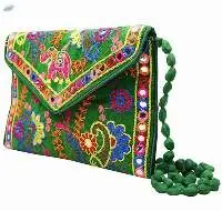 Rajasthani Crossbody Side Bag with Handle (Green