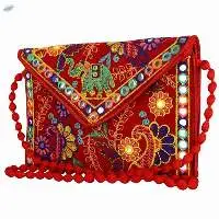 Rajasthani Crossbody Side Bag with Handle(Red)