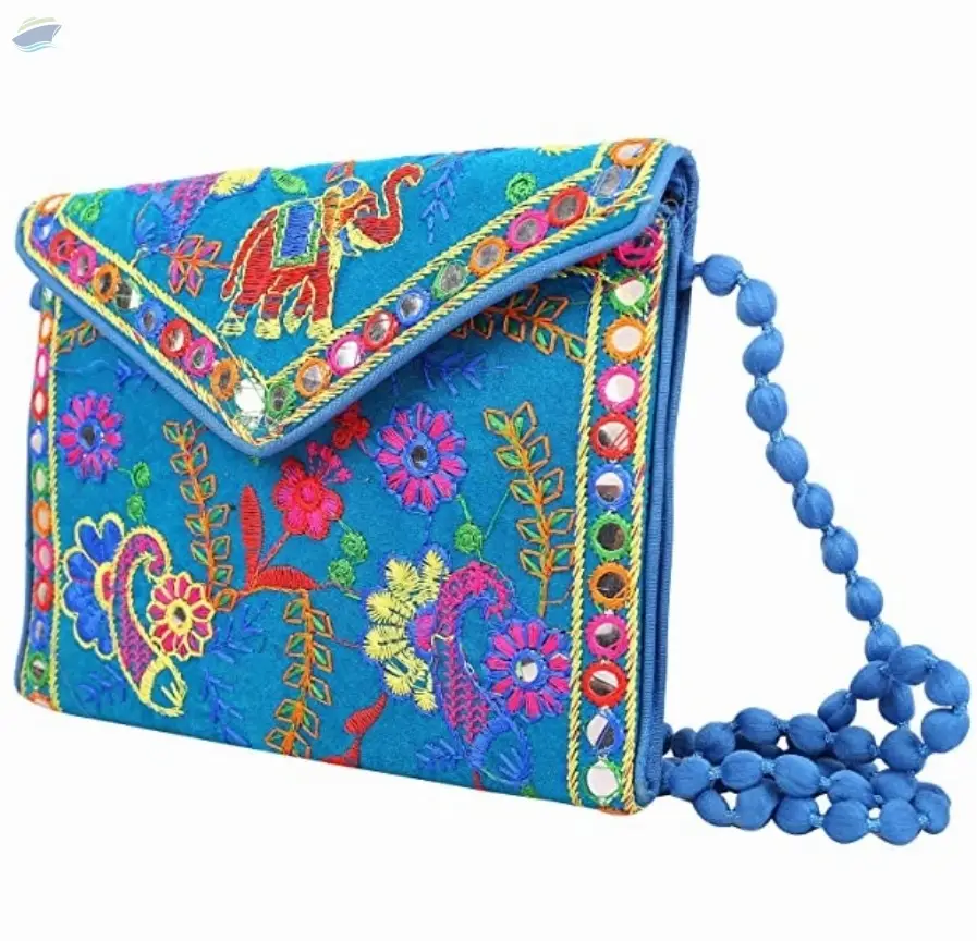 Rajasthani Crossbody Side Bag (Light Blue)