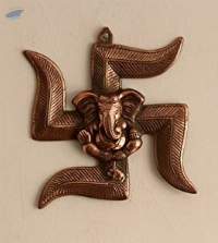 Lord Ganesha on Swastik Metal Wall Hanging