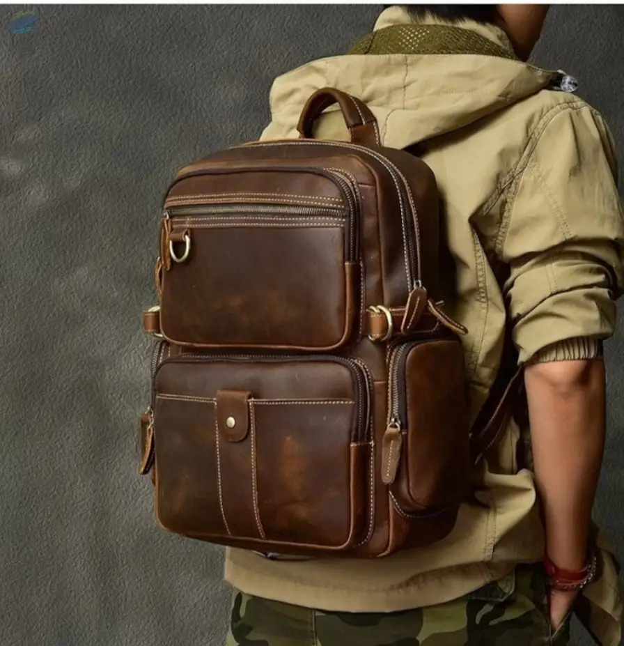 Leather Men's Backpack Laptop Bag