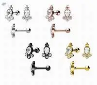Ear Piercing Oriental Heart Design With Crystals