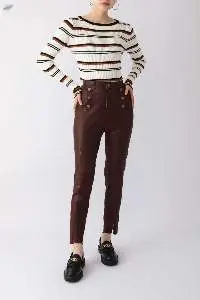 Female Sheepskin Elastic Waist Leather Pants