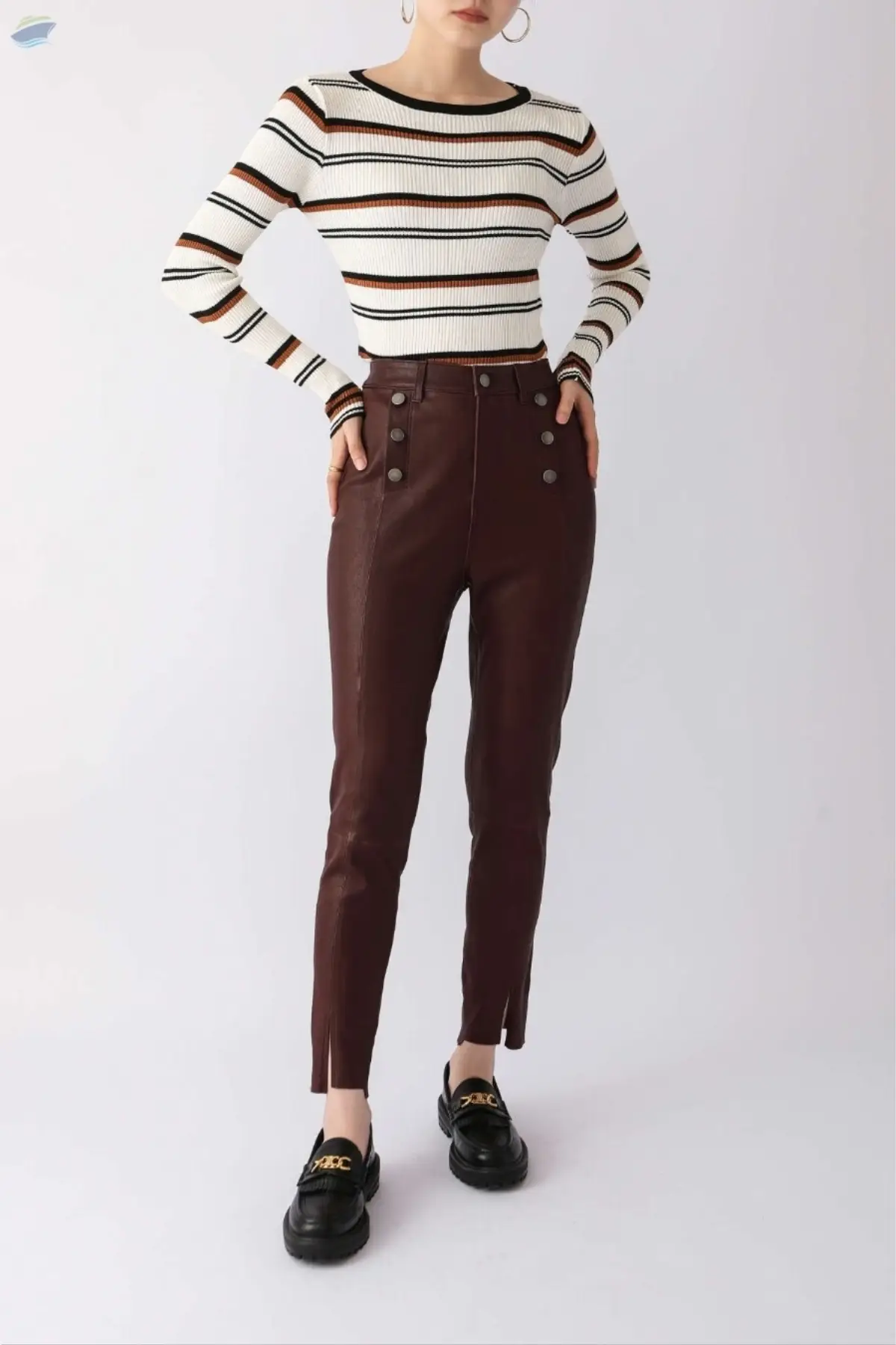 Female Sheepskin Elastic Waist Leather Pants